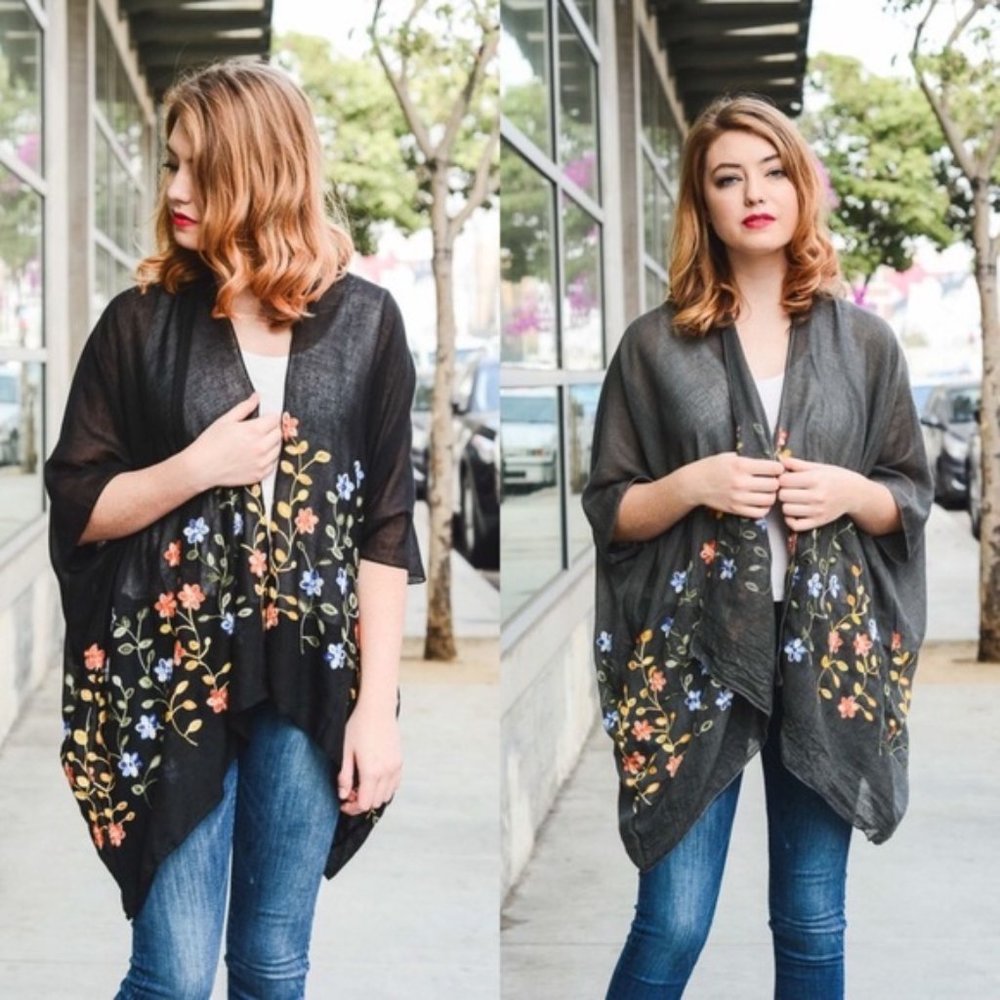 Multi-Color Floral Embroidered Kimono